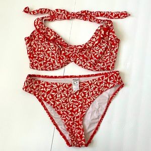 Top 34G/Red & Off White Bikini